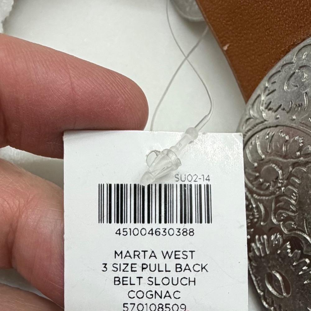 Chico's Concho Belt Marta West Slouch Size M Cognac Leather Boho Western NWT - Picture 5 of 11